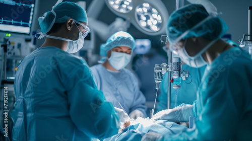 Im OP oder Operationssaal mit verschiedenen Ärzten und moderner Technik photo
