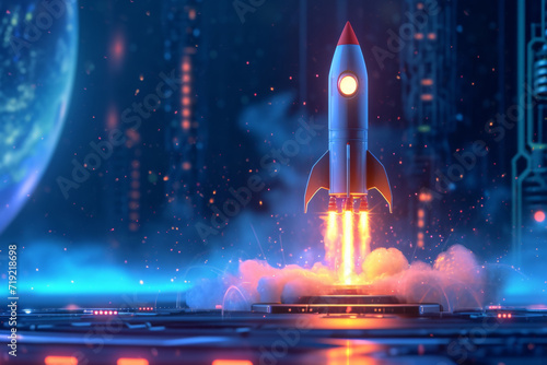 Cartoon rocket launch.
