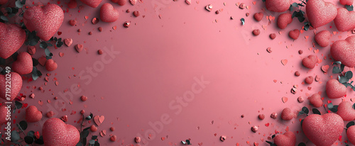 Numerous Small Hearts on a Pink Background. Generative AI.