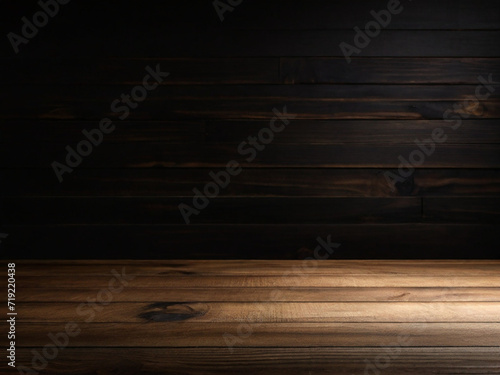 A dark room with a wooden floor and a light on the wall ,black dark Wooden textured Background wallapaper vintage photogprahic ai image 