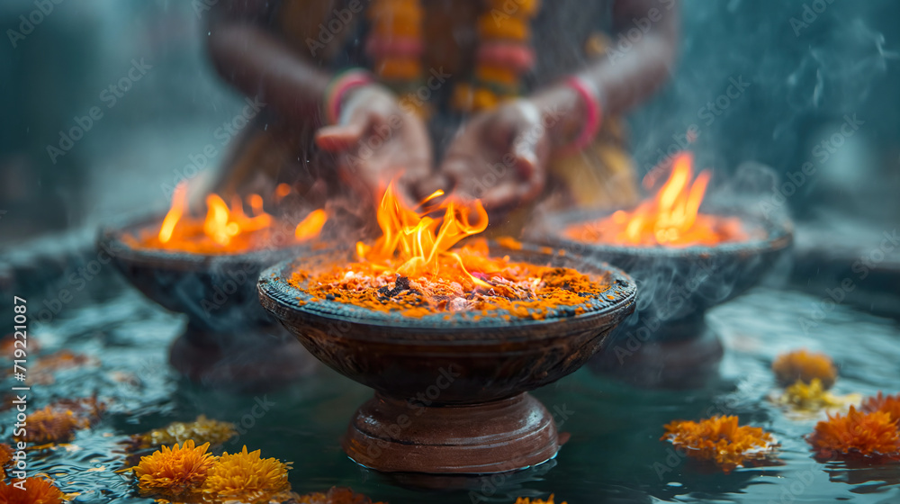 Person Sitting in Front of Fire Pit, Cozy Relaxation and Warmth Outdoors. Generative AI.