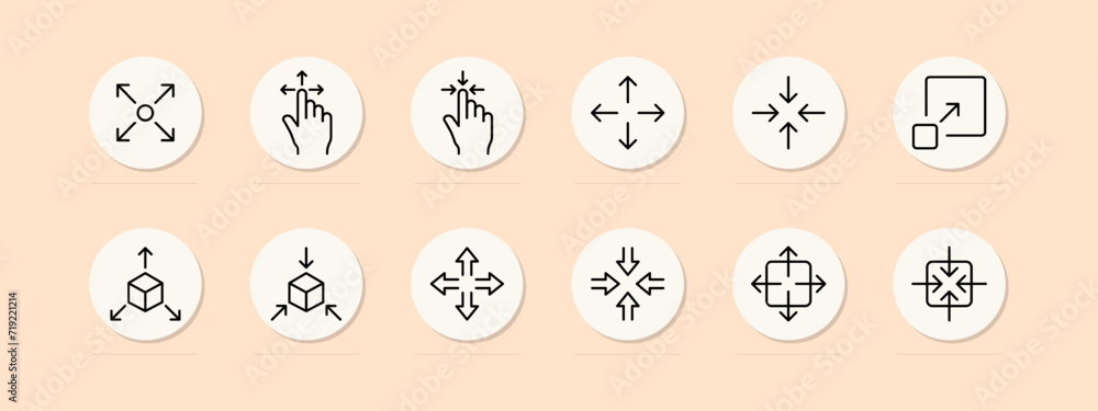 Hands set line icon. Zoom out, zoom in, sensor, touchpad, swipe, control, timer. Pastel color background. Vector line icon for business and advertising Hands set line icon. Zoom out, zoom in, sensor, touchpad, swipe, control, timer. Pastel color background. Vector line icon for business and advertising