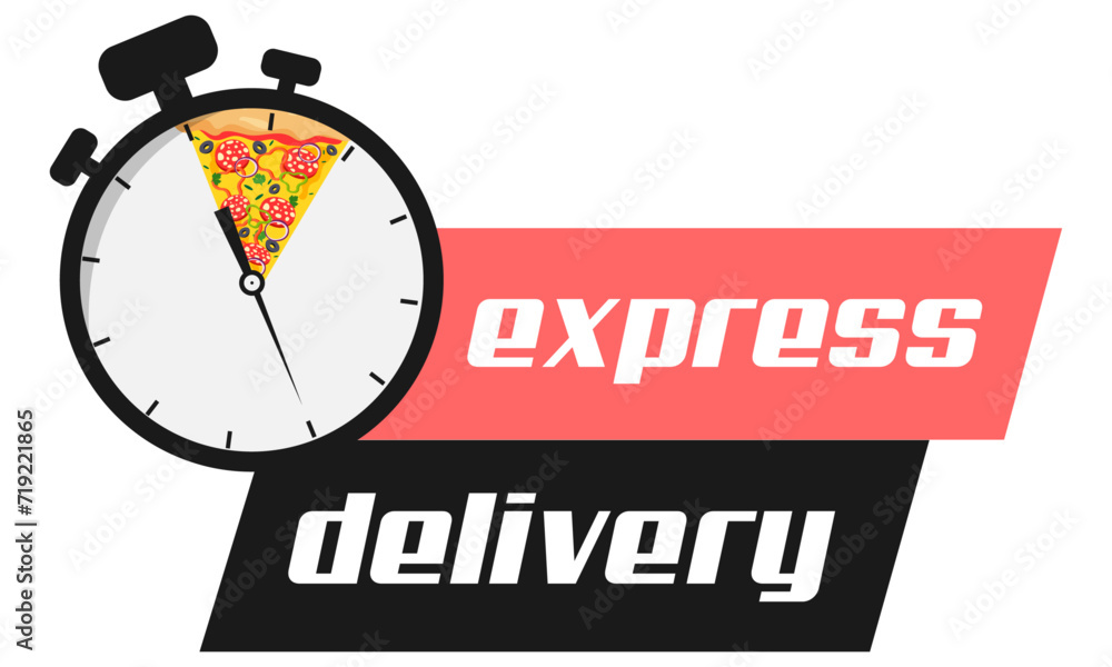 Express pizza delivery. Fast delivery. Stopwatch. Vector illustration isolated on white Express pizza delivery. Fast delivery. Stopwatch. Vector illustration isolated on white