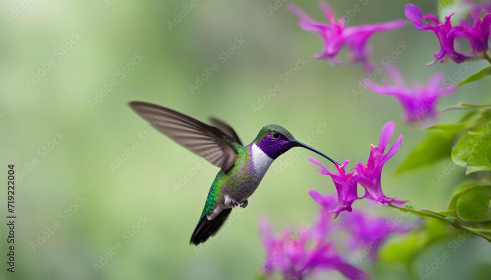 Fototapeta premium Pink blooming hummingbird in a wooded environment