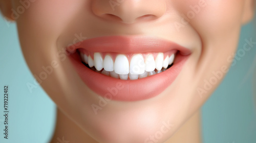 Close Up of Womans White Teeth in a Bright Smile. Generative AI.
