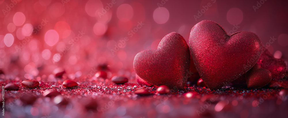 Two Red Hearts Sitting on Top of a Table. Generative AI. Two Red Hearts Sitting on Top of a Table. Generative AI.
