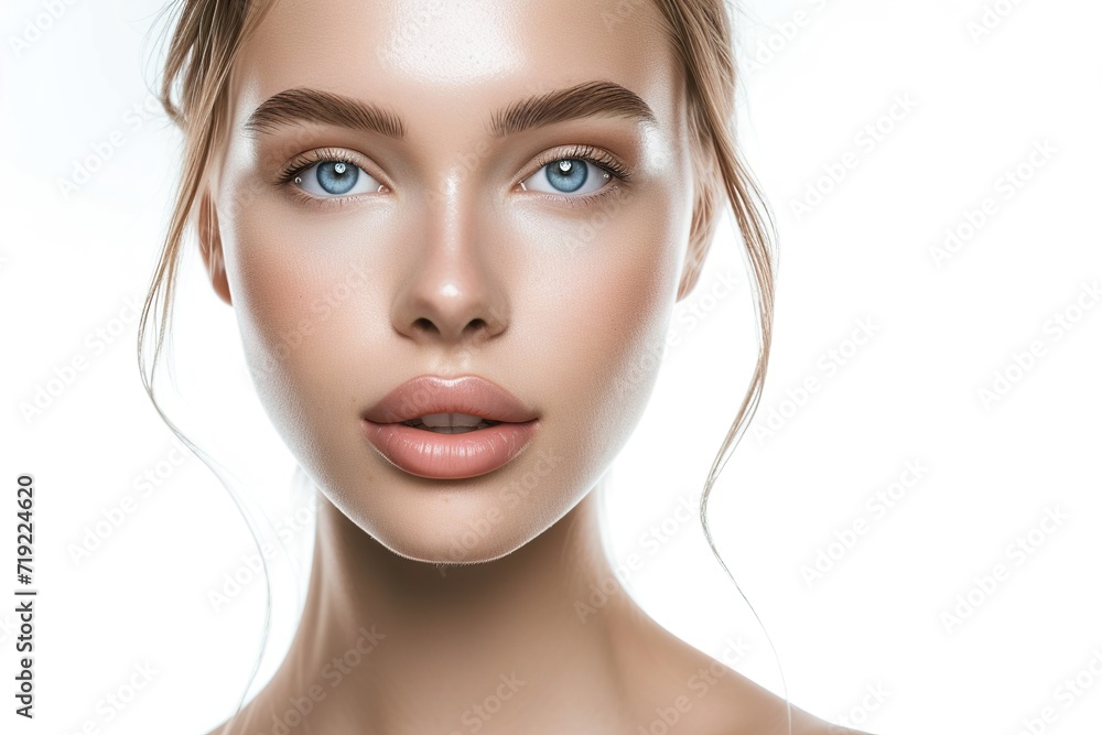 Skincare commercial model, extremely realistic skin detail, upper body, mild smile, white skin Skincare commercial model, extremely realistic skin detail, upper body, mild smile, white skin