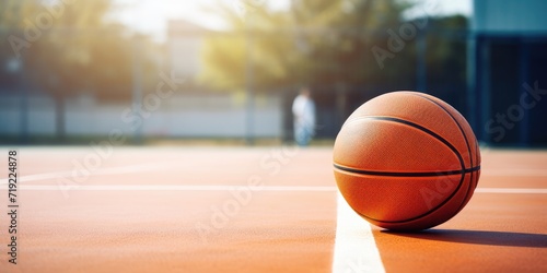 Orange Basketball Close-up on a Sunny Outdoor Court. Generative AI