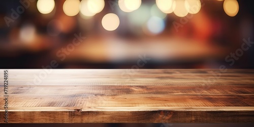 Blurry background, wood board, empty table top.