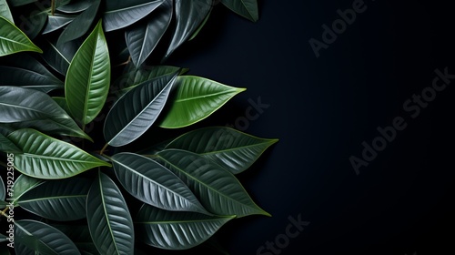 Dark blue tropical leaf textures for abstract nature background with copy space