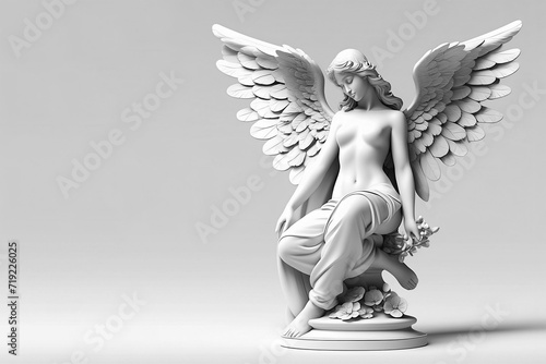 Beautiful white angel with wings. Sculpture.