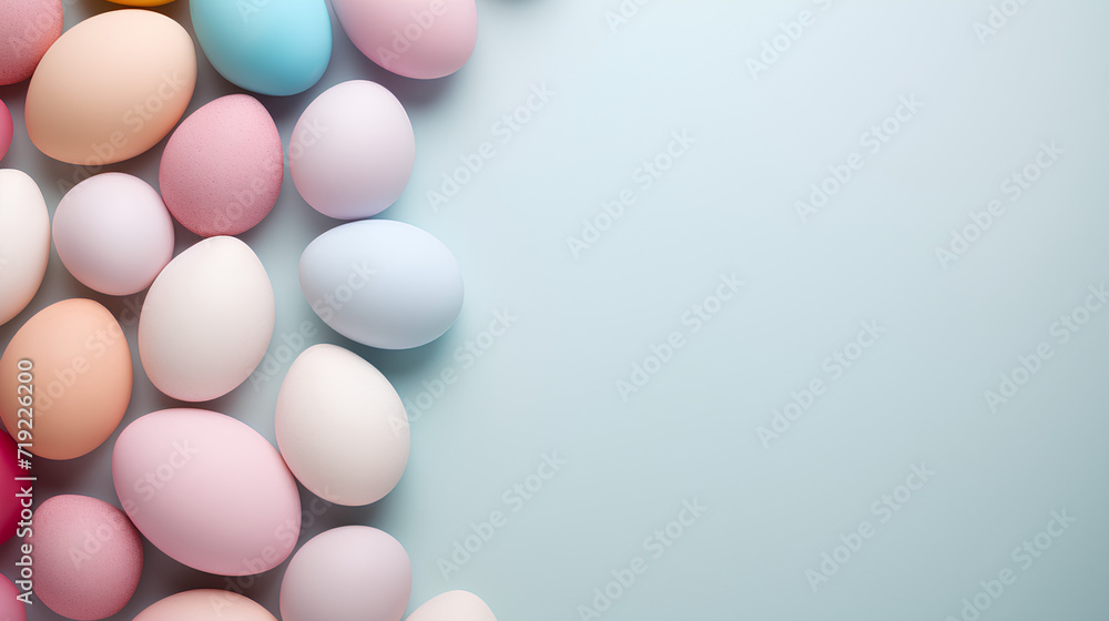 Flat lay of colored Easter eggs. Plain pastel background. Flat lay of colored Easter eggs. Plain pastel background.