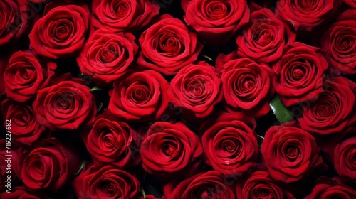 Background  texture of roses. The view from above is full of fresh red roses.
