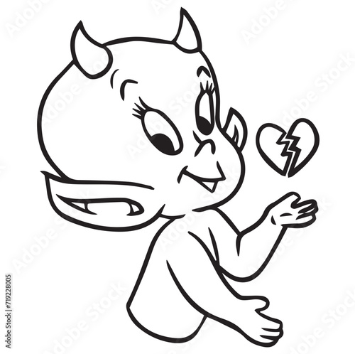Baby Devil sending to love Illustration Black and White