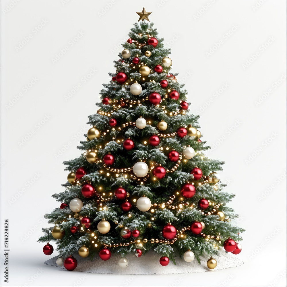 3D Cute Christmas Decorated Pine Tree, 3d  illustration