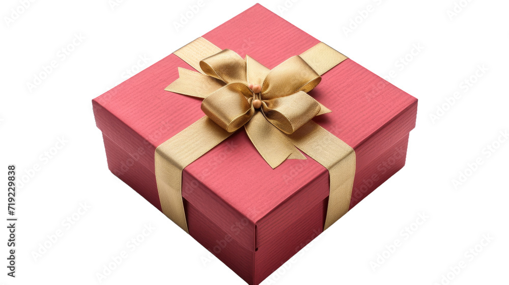Obraz premium Red gift box with golden ribbon isolated on transparent background