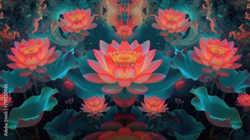 Abstract Surreal Psychedelic Lotus Texture. Psychedelic Dreamscape. A Lotus in the Whirl of Surreal Colors