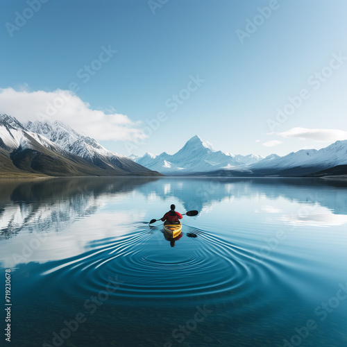 Kayaking in the Mountain's Mirror Ai generated