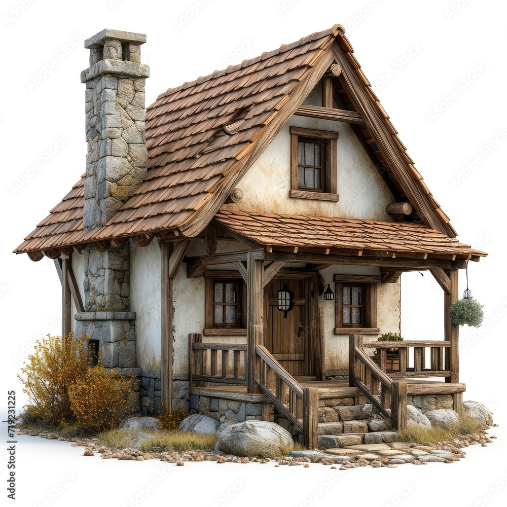 3D Image Project Wooden Country House, 3d  illustration