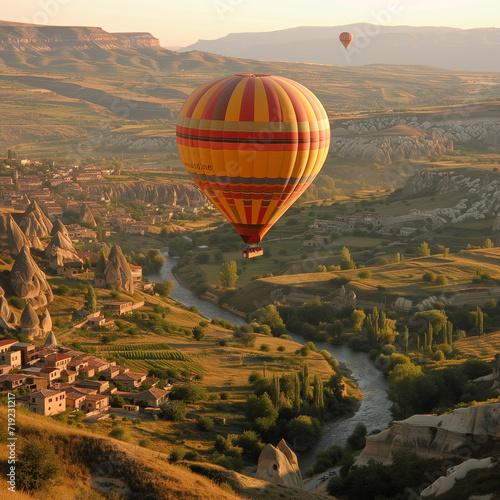 Hot Air Balloon Over Tranquil Valley Ai generated