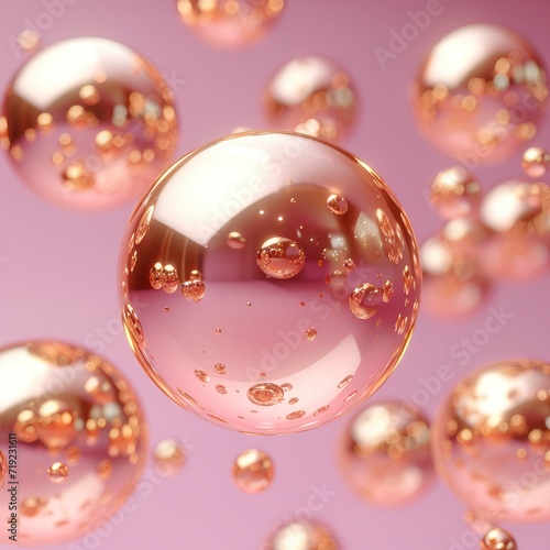 3D Render Golden Spheres Emerging Pink, 3d illustration