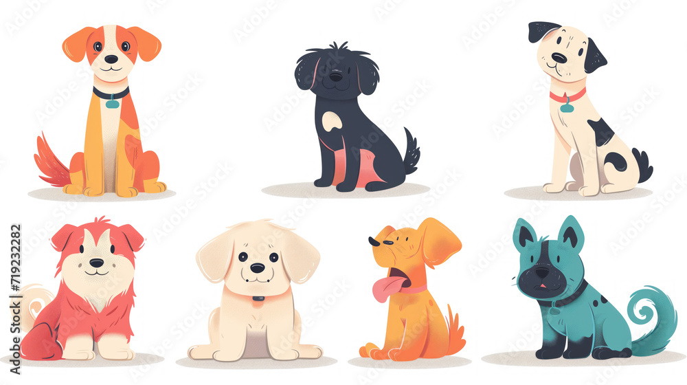Cute dogs doodle illustration in the style of colorful animation stills Cute dogs doodle illustration in the style of colorful animation stills