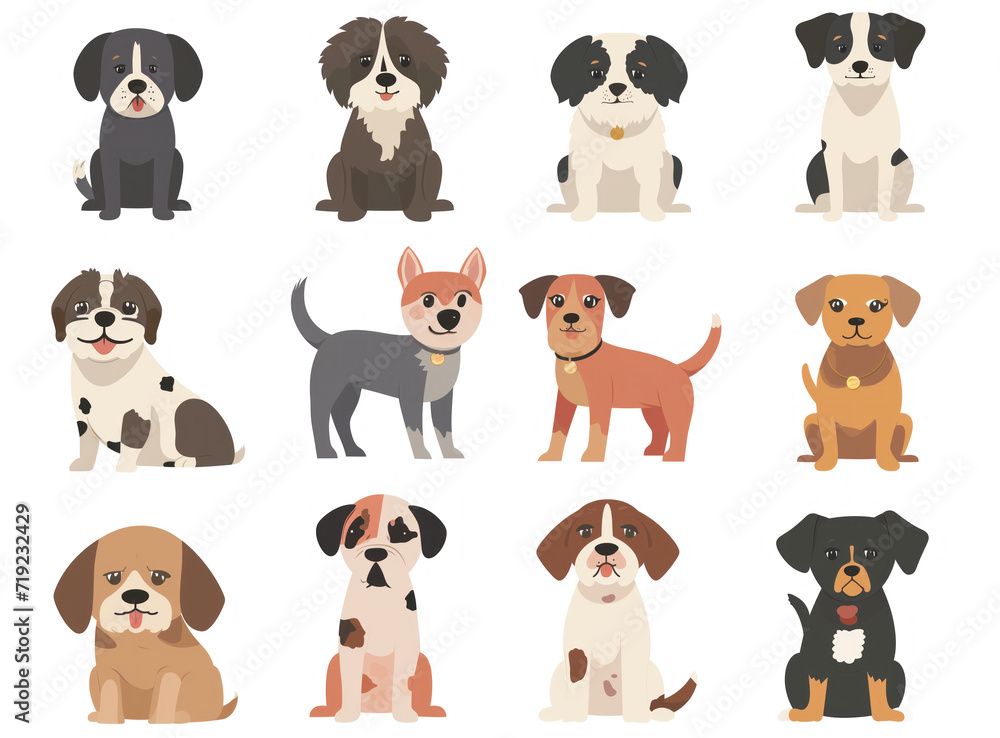 Cute dogs doodle illustration in the style of colorful animation stills Cute dogs doodle illustration in the style of colorful animation stills