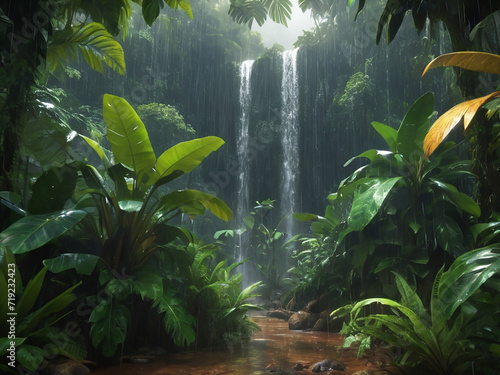 Tropical Rainforest Downpour. generative ai
