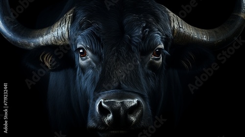 Majestic bull portrait in isolation on dark background for design and editorial use