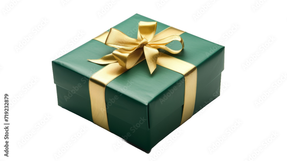 Green gift box with golden ribbon isolated on transparent background Green gift box with golden ribbon isolated on transparent background