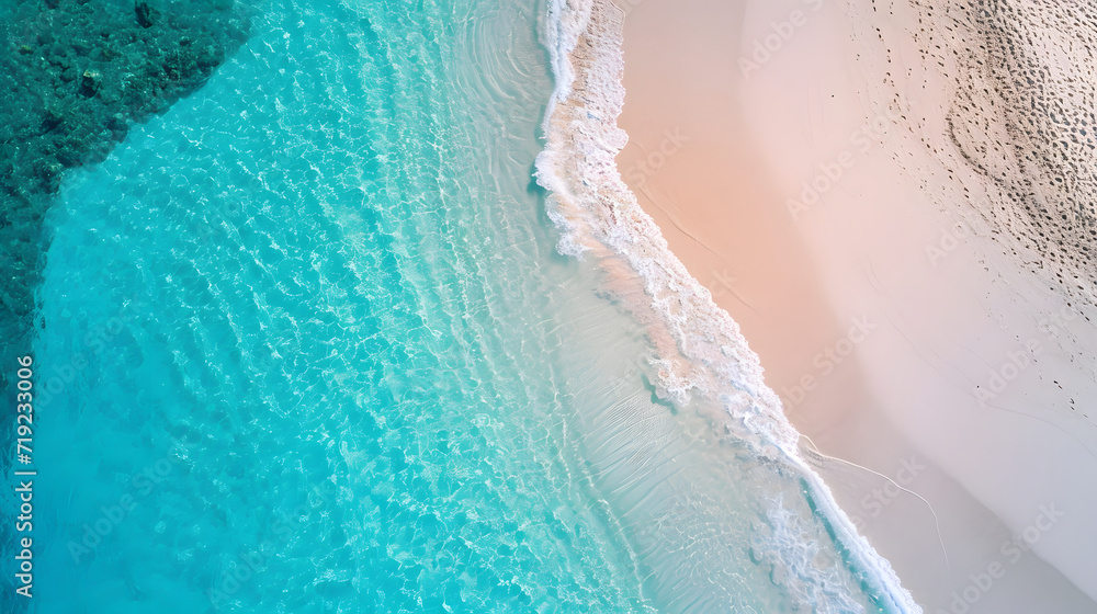 Beautiful tropical beach along the coastline, Aerial drone view of sandy beach.