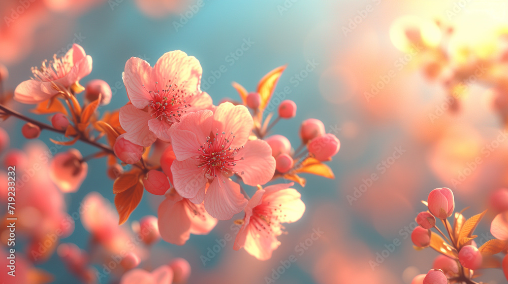 Image of spring with copy space. Blooming tree against blue background. Image of spring with copy space. Blooming tree against blue background.