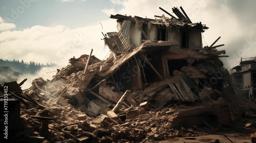 Buildings Smashed in Earthquake. Generative AI photo