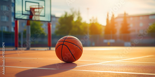 Close-up of a Basketball on a Sunny Outdoor Court. Generative AI