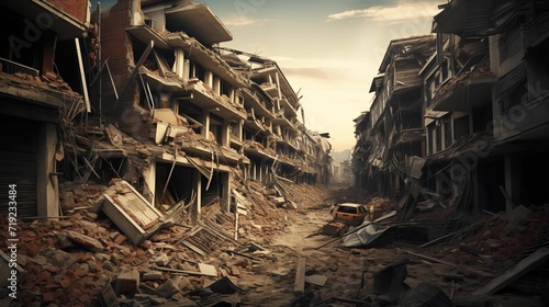 Building Destroyed by Earthquake. Generative AI