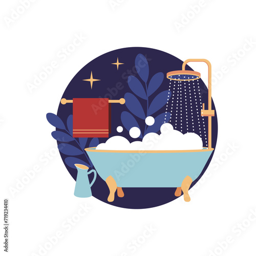 Element Warm bath before bed for relax. The logo for night infographic