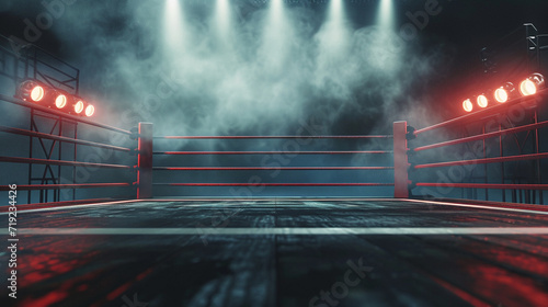 two boxing ring on the floor in dark empty room. 3 d render © Vahagn