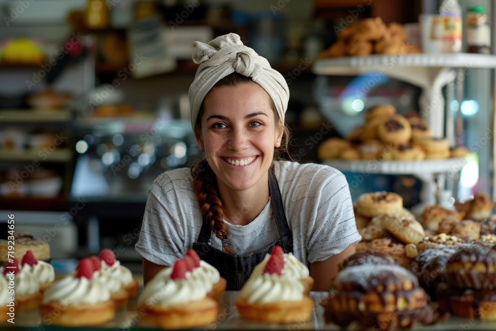 Portrait of a female pastry shop owner