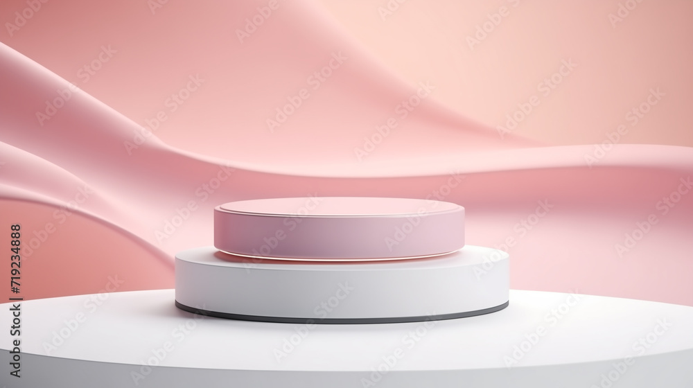 double podium for product display on a pink wavy background double podium for product display on a pink wavy background