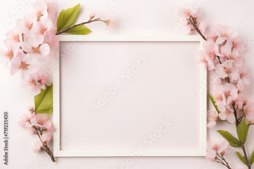 Wallpaper Mural Cherry blossom background. Spring empty frame mockup. Sakura springtime template Torontodigital.ca