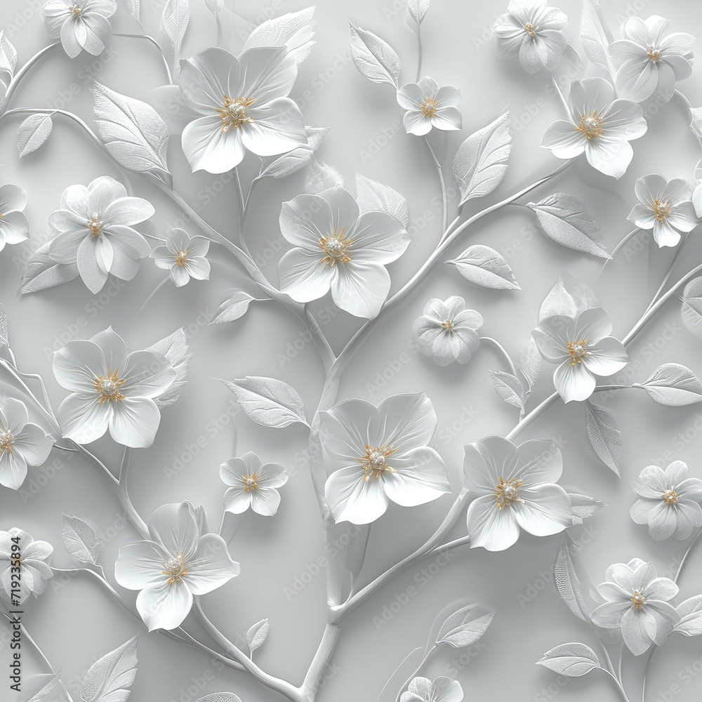 Abstract Art Background Wallpaper Flowers Leaves, 3d  illustration