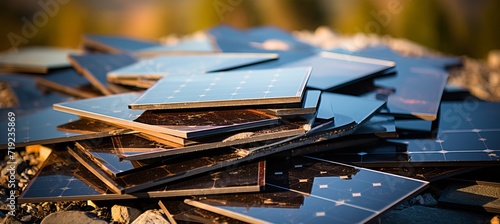 Challenging to recycle mass production solar panel waste   end of life renewable energy hardware photo