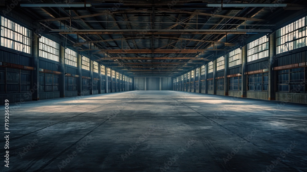 Empty warehouse with glimpses of daylight.