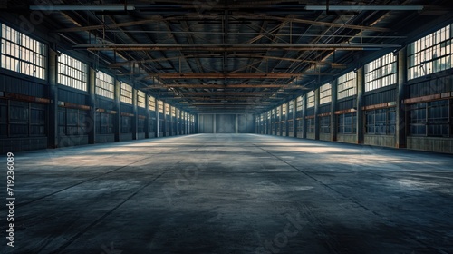 Empty warehouse with glimpses of daylight.