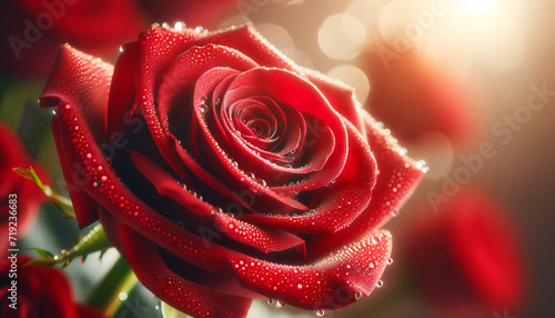 Dew Kissed Red Rose in Soft Light  