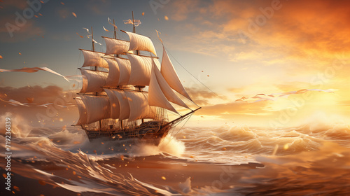a ship on high sea with a lot of wind photo