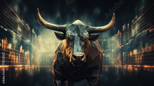 Financial and business abstract background with stock graph chart and bull concept traders concept photo