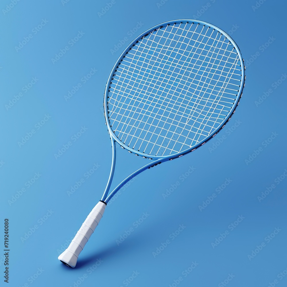 Badminton Racket Shuttlecock On Blue Background, 3d  illustration