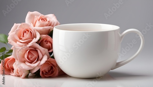 mock up coffee cup and rose . lovers day concept