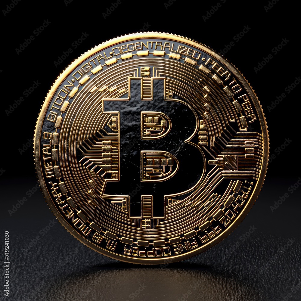 Bitcoin Currency On Dark Background Digital, 3d  illustration